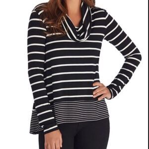 White House Black Market black and white striped cowl neck top soft knit xsmall